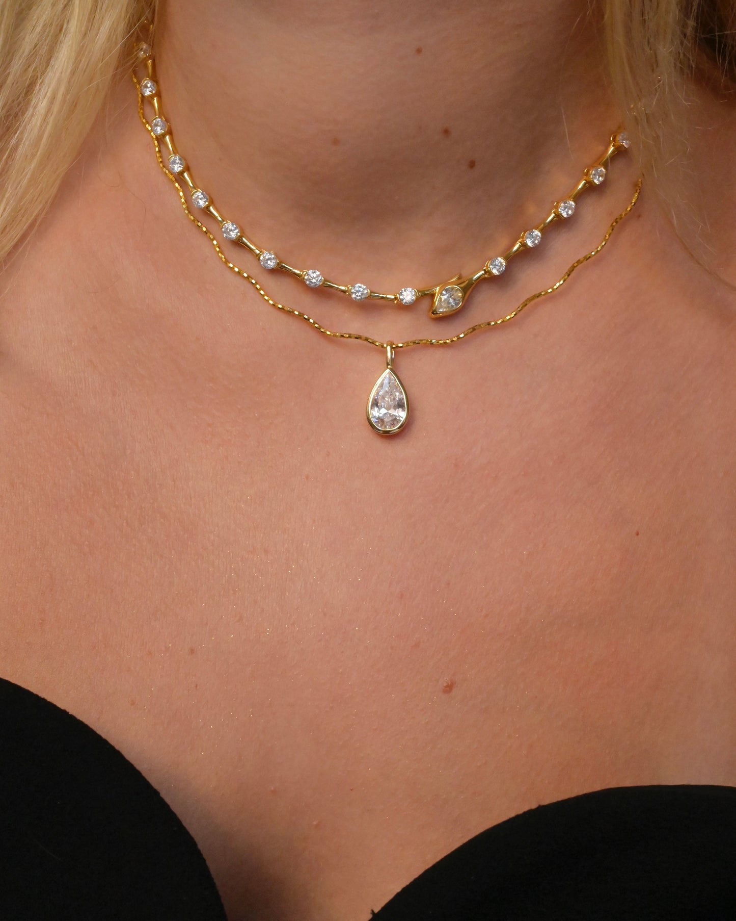 Pear Bezel Necklace  - Moissanite