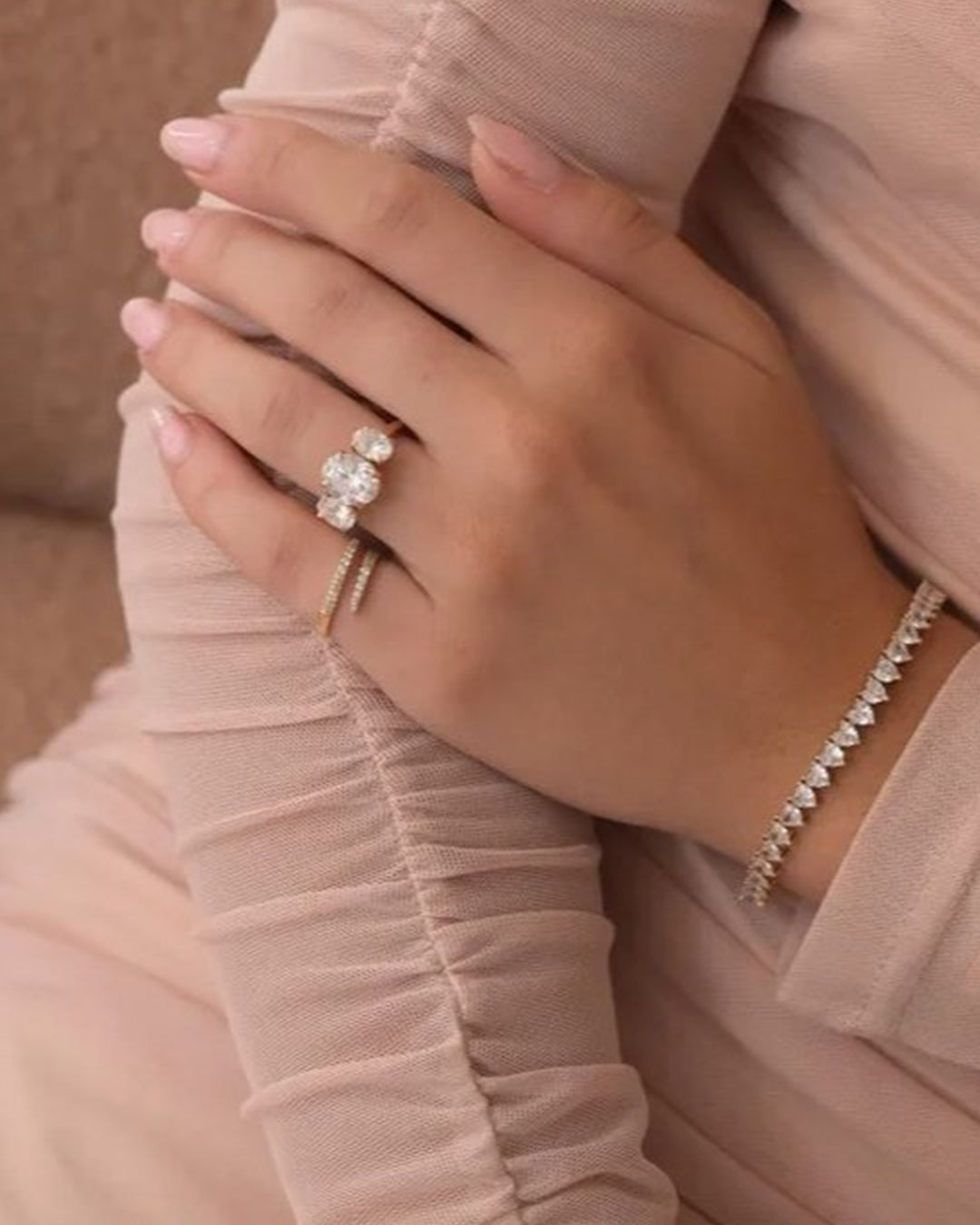 Three Stone Oval Lab Grown Engagement Ring
