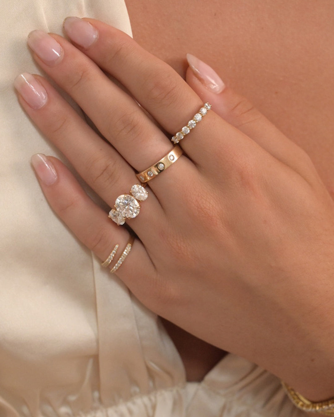 Three Stone Oval Lab Grown Engagement Ring