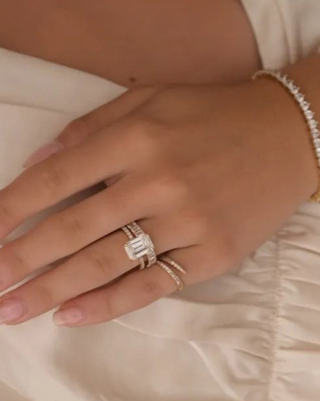 Emerald Pave Lab Diamond Engagement Ring