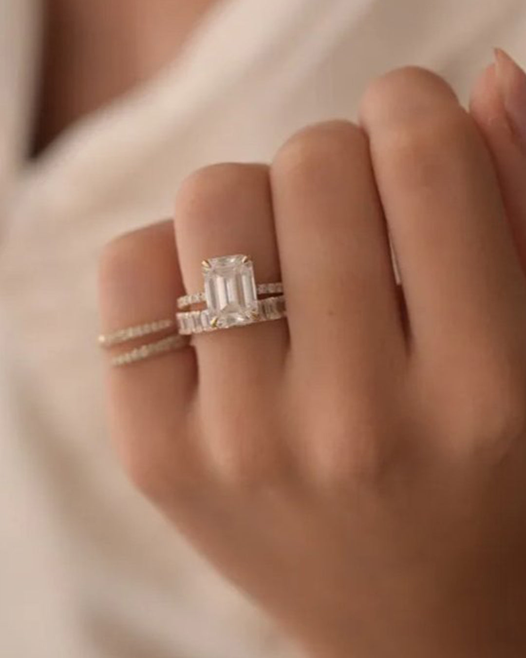 Emerald Pave Lab Diamond Engagement Ring