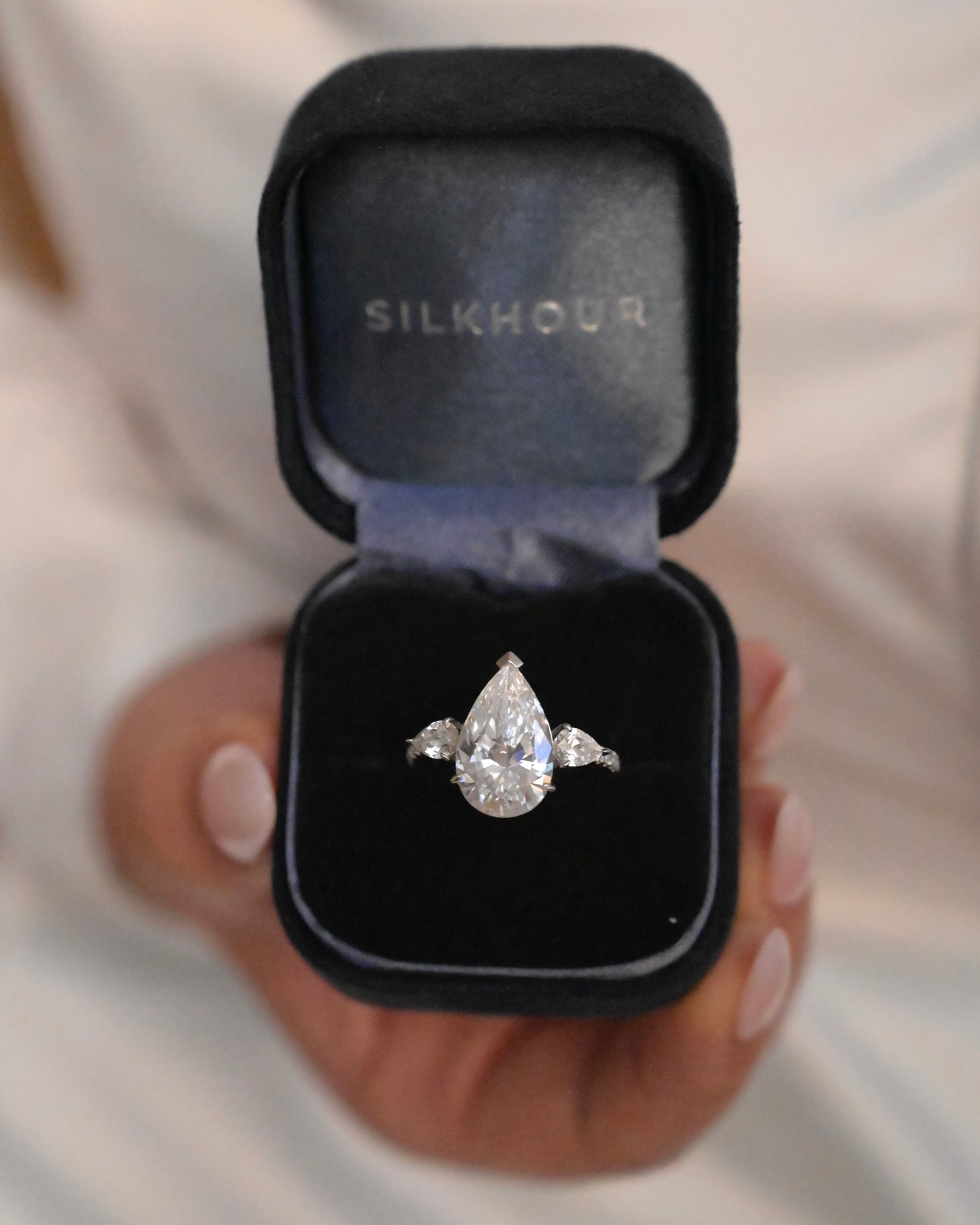 Pear Three Stone Lab Diamond Engagement Ring