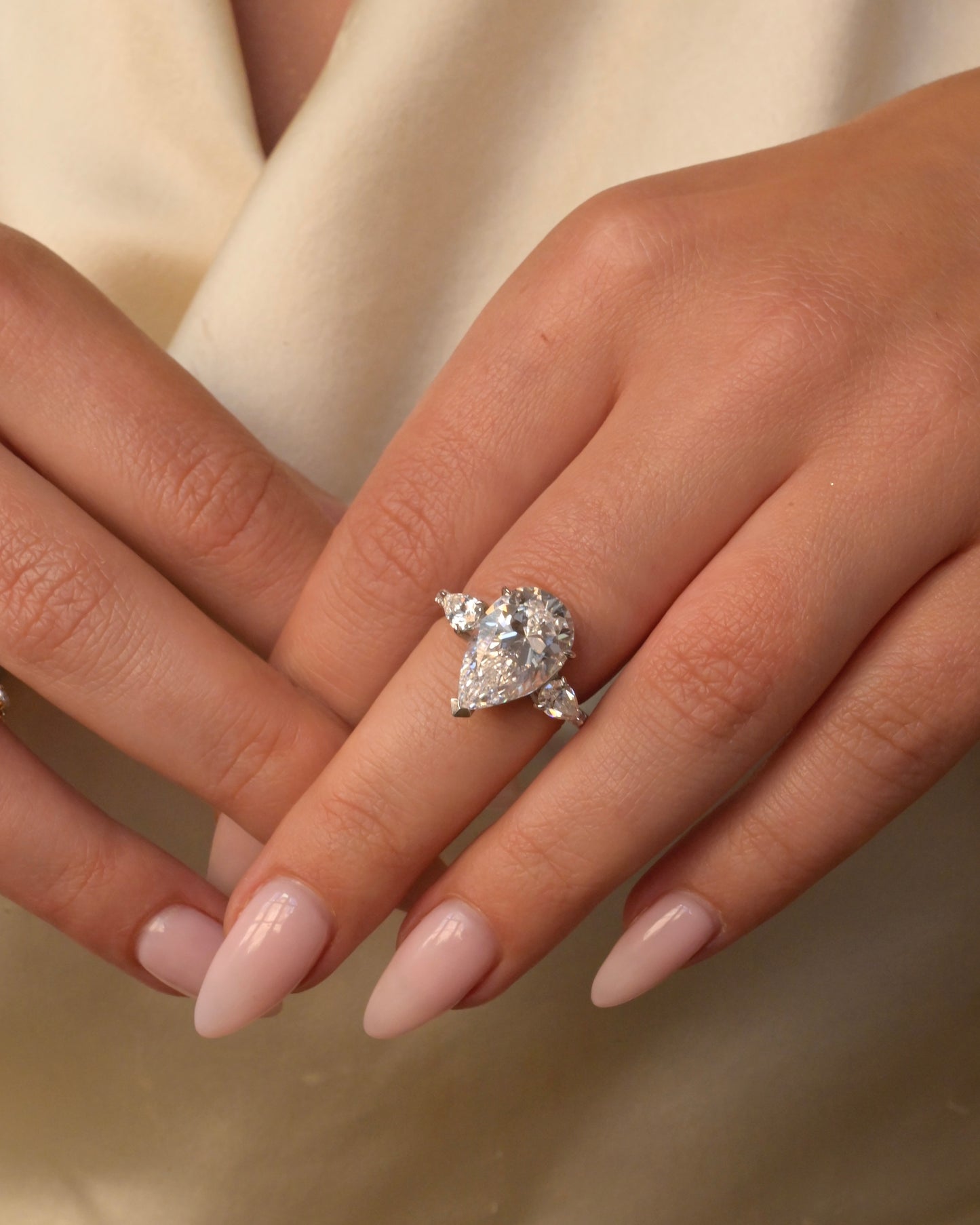 Pear Three Stone Lab Diamond Engagement Ring