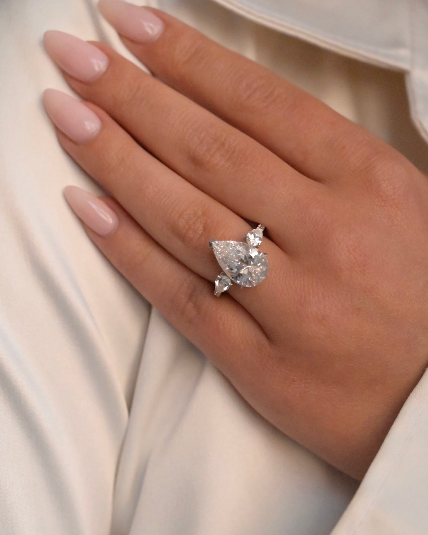 Pear Three Stone Lab Diamond Engagement Ring