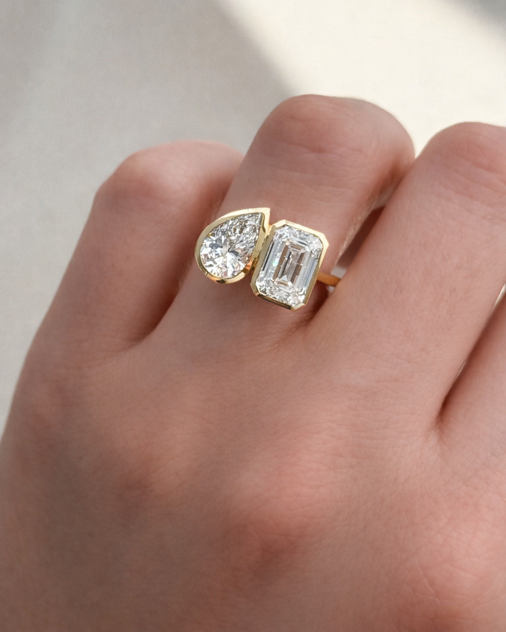 Pear & Emerald Bezel Engagement Ring 6 carat