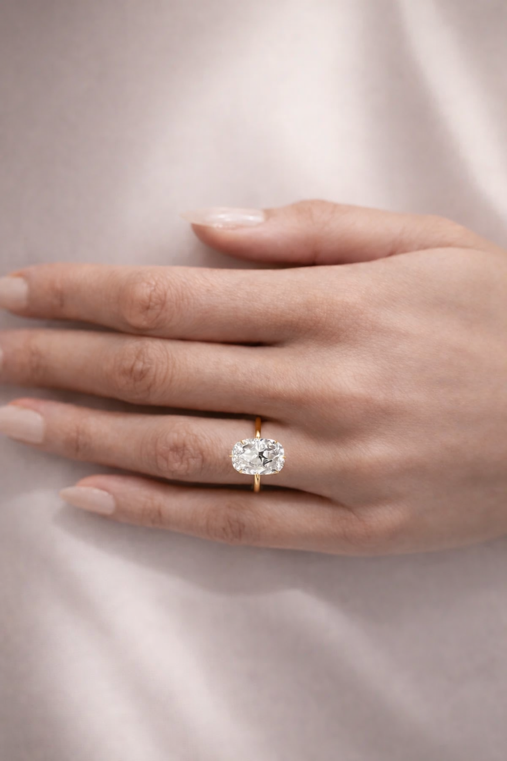 3 Carat Elongated Cushion Solitaire Diamond Engagement Ring