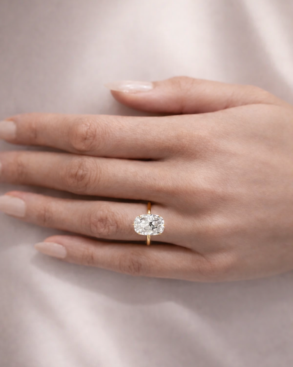 3 Carat Elongated Cushion Solitaire Diamond Engagement Ring
