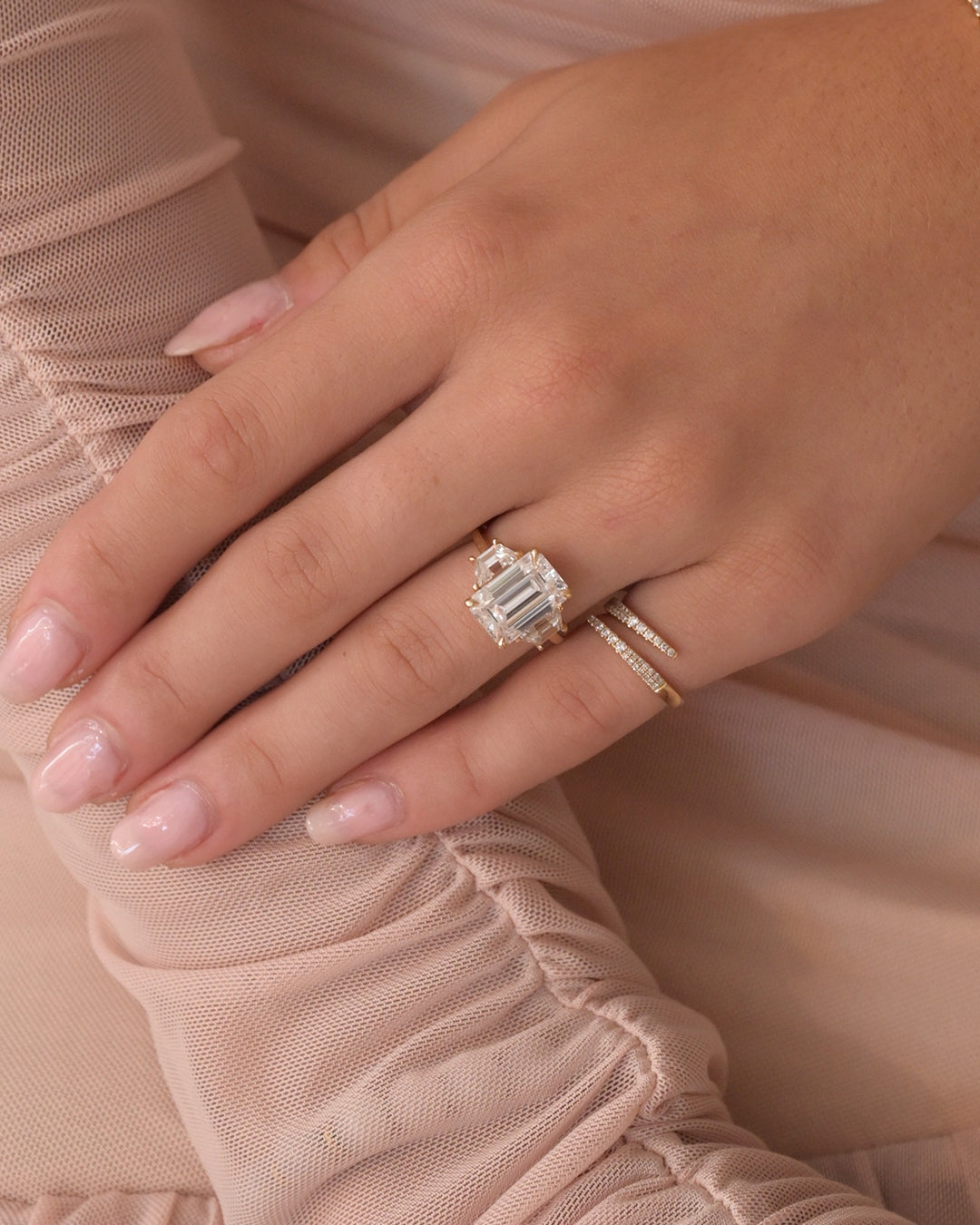 Emerald Trapezoid Trilogy Engagement Ring 4 carat