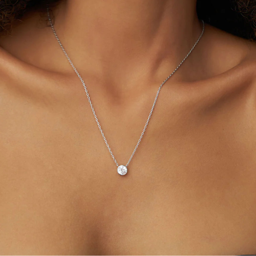 Round Bezel Necklace - Moissanite