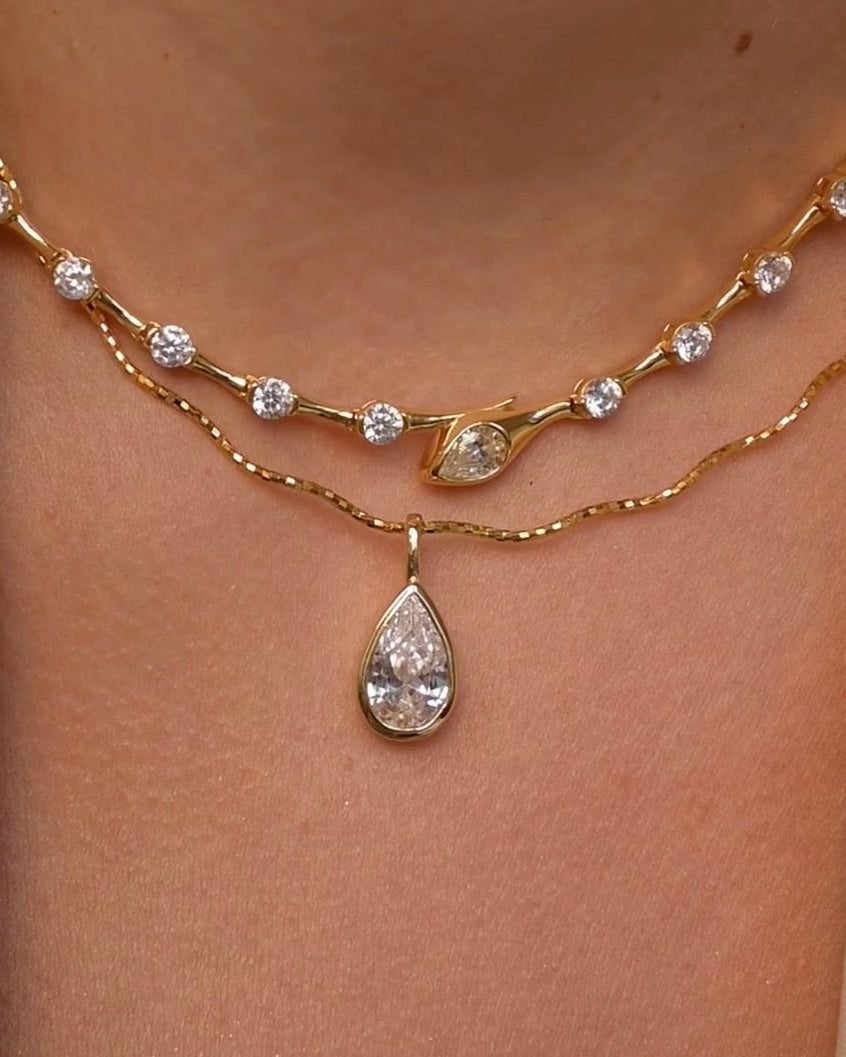 Pear Bezel Necklace  - Moissanite