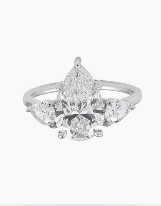Pear Three Stone Lab Diamond Engagement Ring