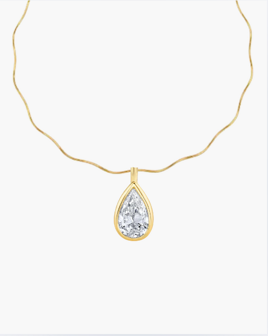 Pear Bezel Necklace  - Moissanite
