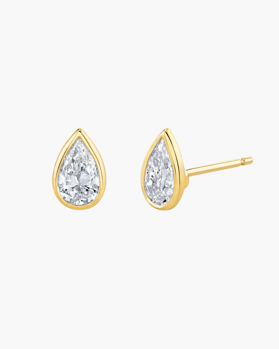 Oval Diamond Bezel Stud Earrings