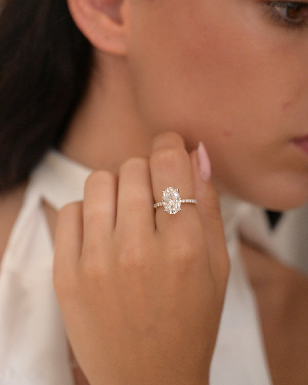 Oval Pave Lab Diamond Engagement Ring