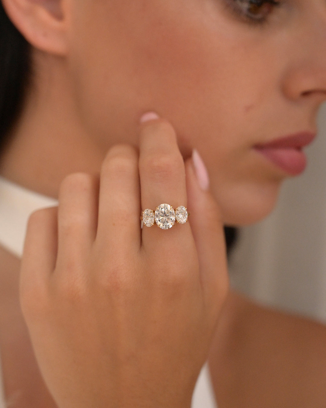 Three Stone Oval Lab Grown Engagement Ring