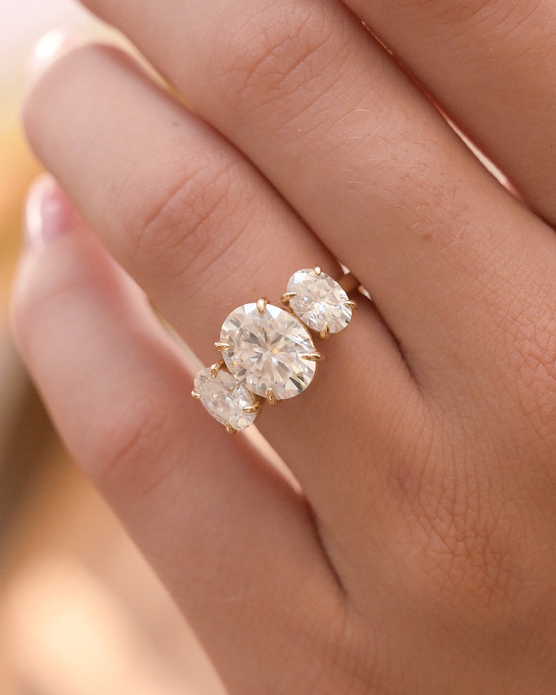 Three Stone Oval Lab Grown Engagement Ring