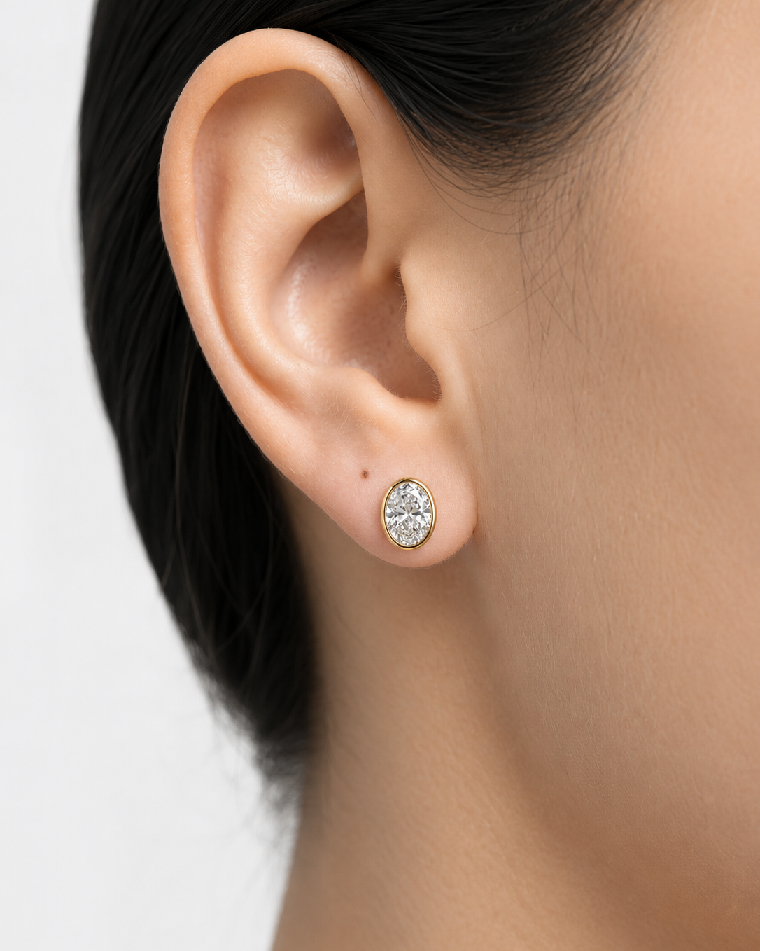 Oval Diamond Bezel Stud Earrings