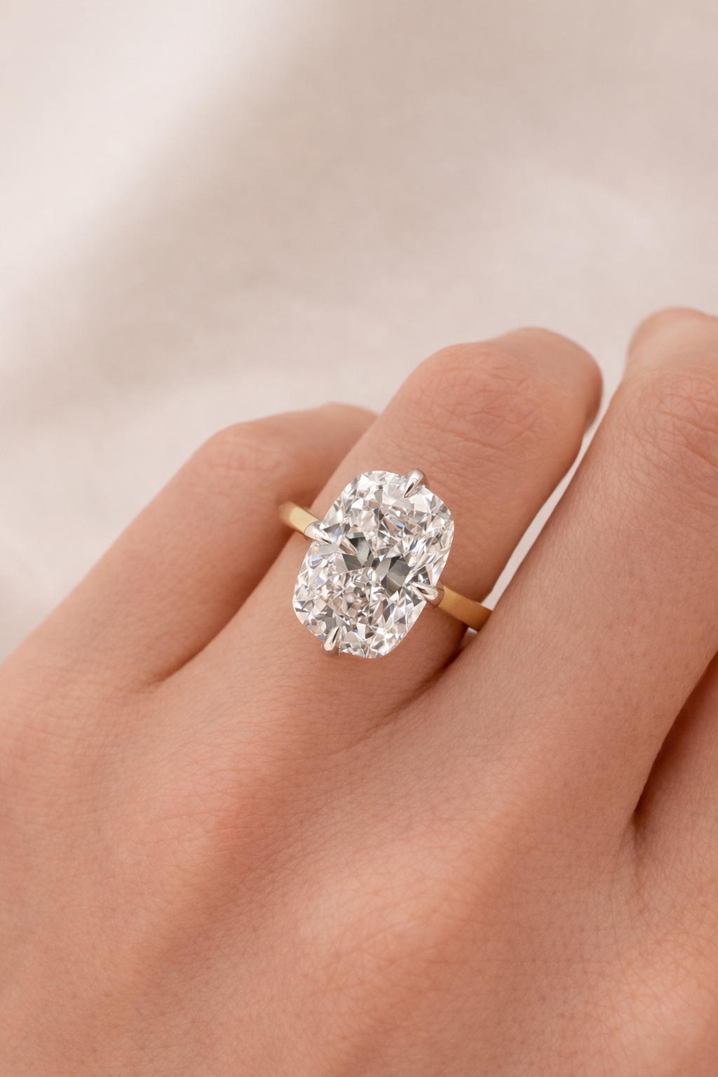 3 Carat Elongated Cushion Solitaire Diamond Engagement Ring