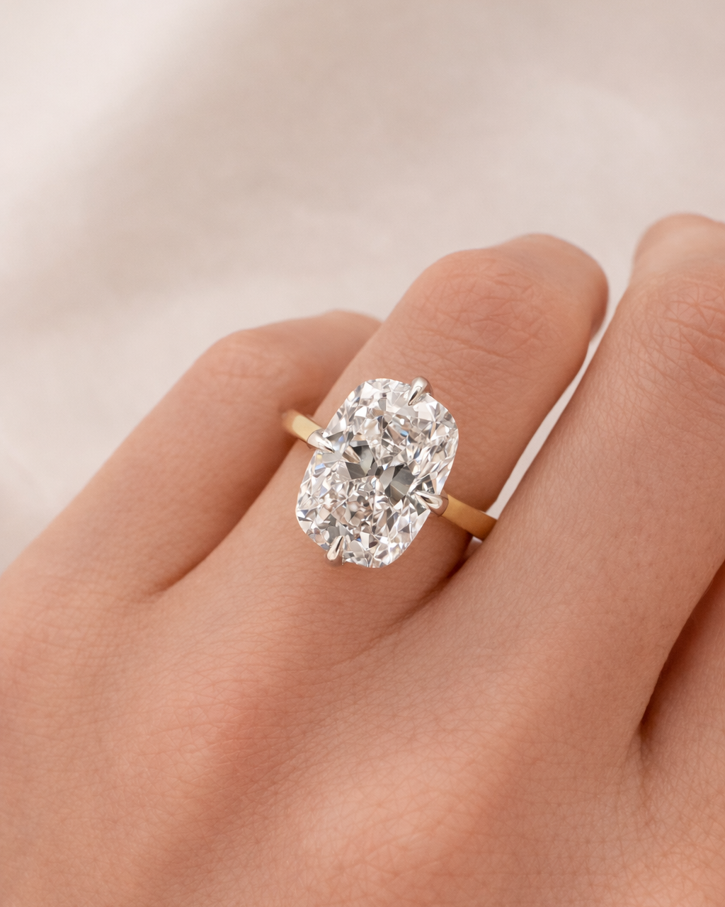 Elongated Cushion with compass prongs Diamond Engagement Ring
