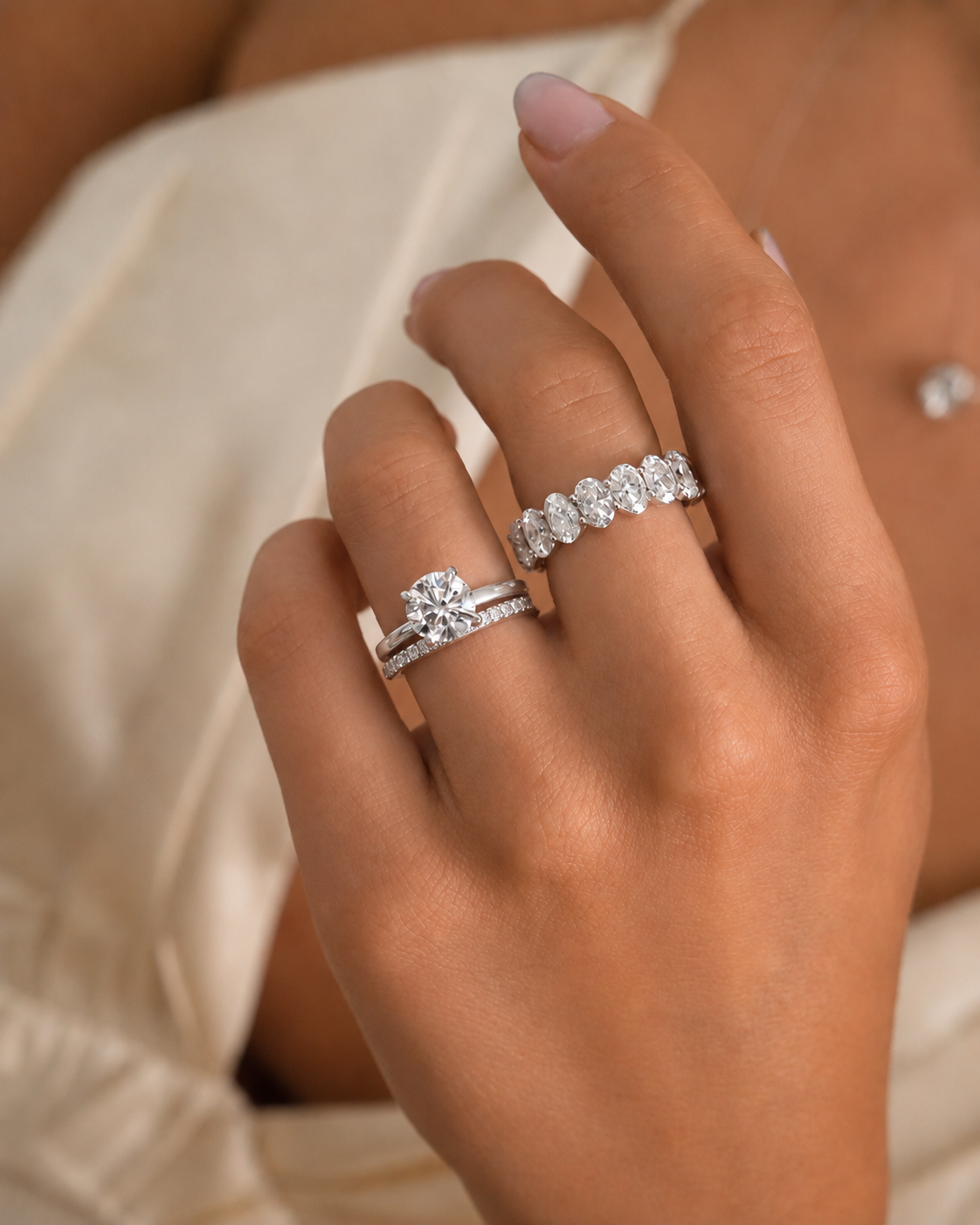 Oval Diamond Eternity Band Wedding Ring - Platinum