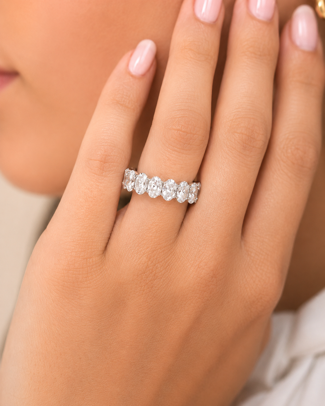 Oval Diamond Eternity Band Wedding Ring - Platinum