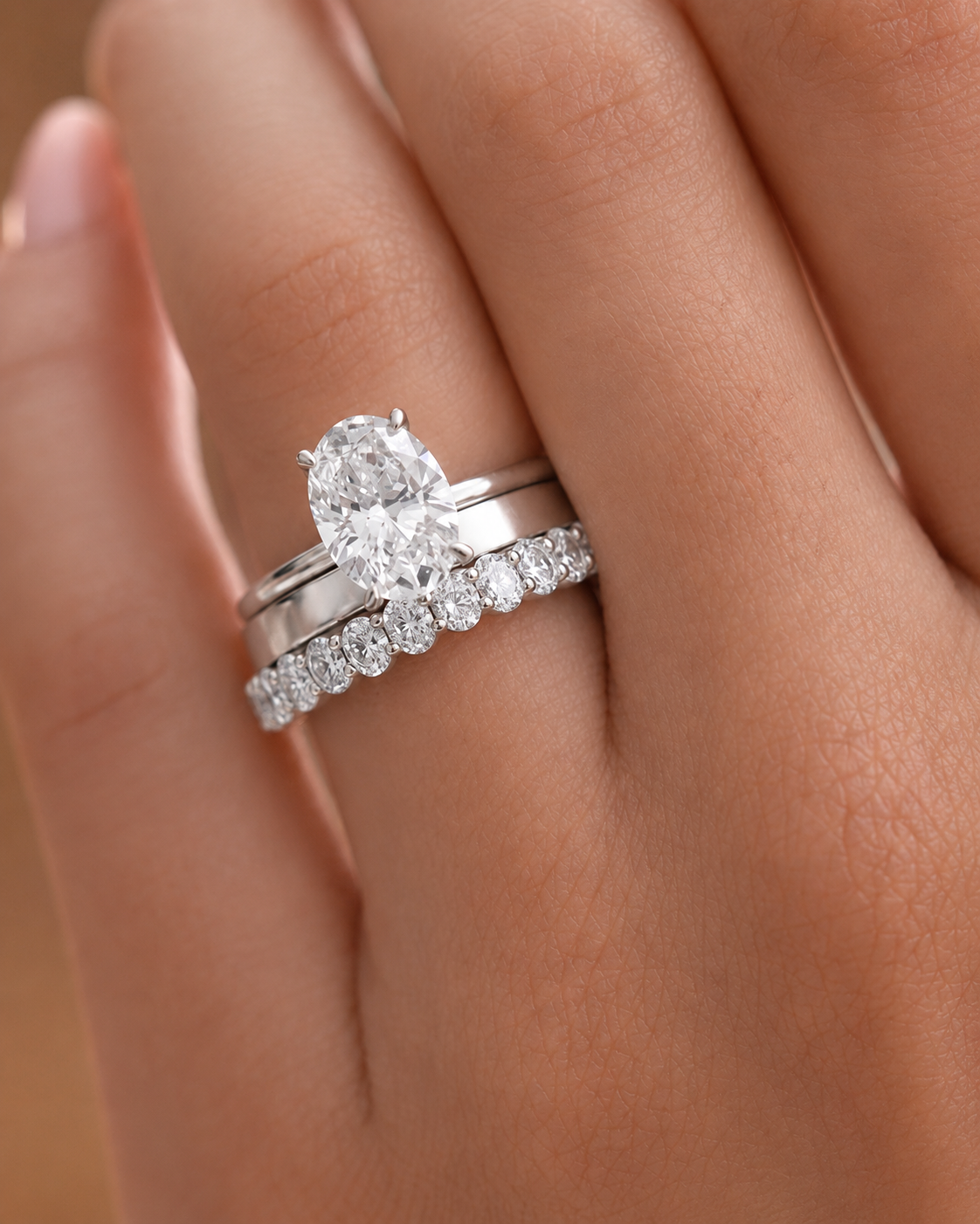 Oval Diamond Eternity Band Wedding Ring - Platinum