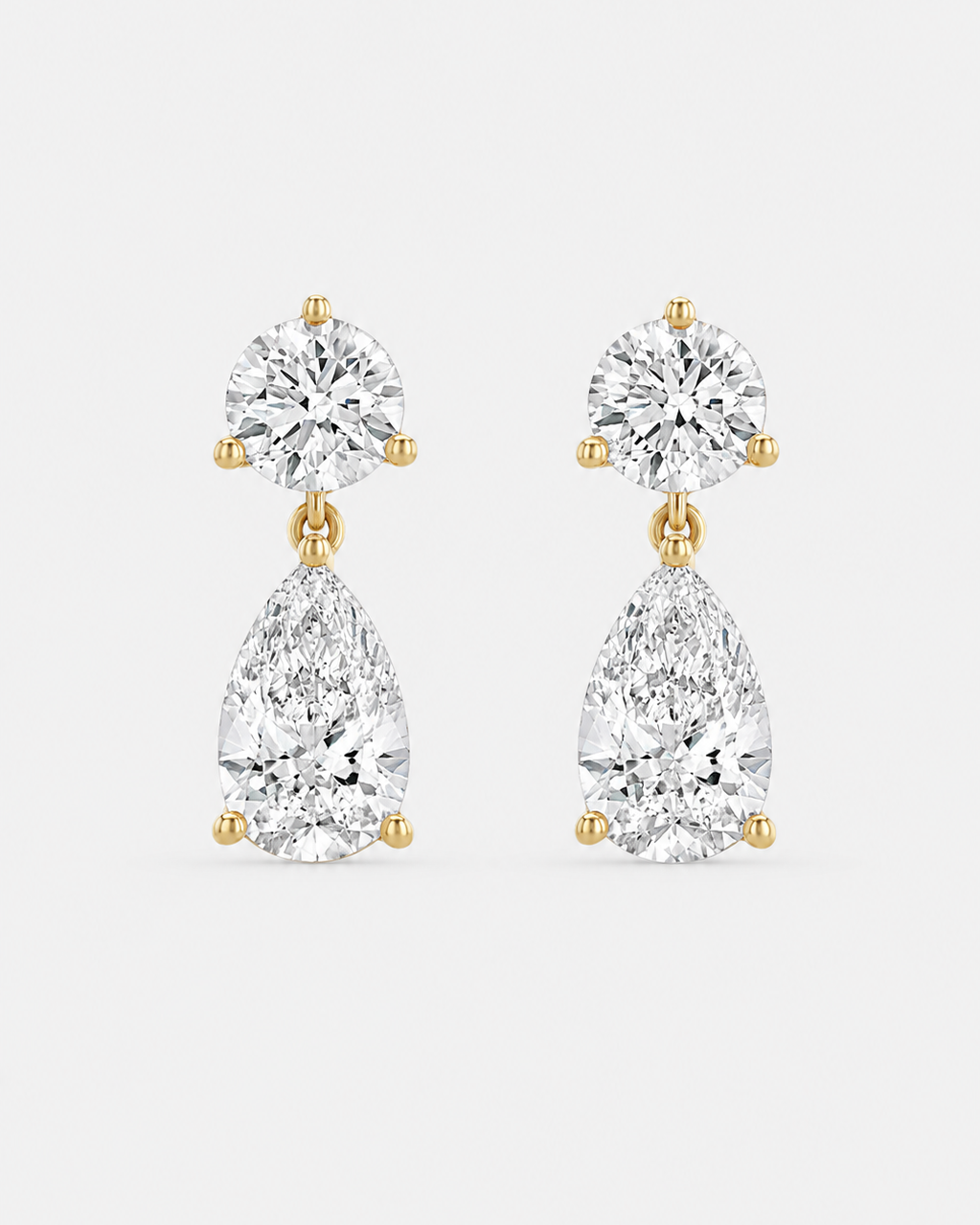 Round and Pear Diamond Drop Earrings