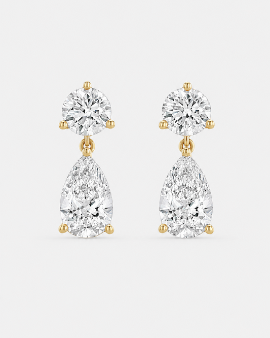 Round and Pear Diamond Drop Earrings