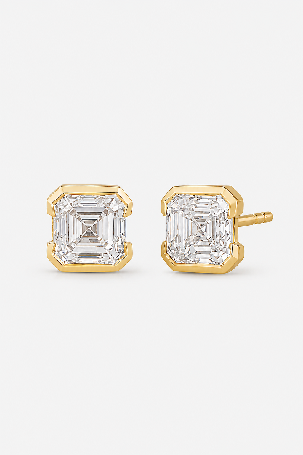Asscher Half Bezel Lab Diamond Stud Earrings