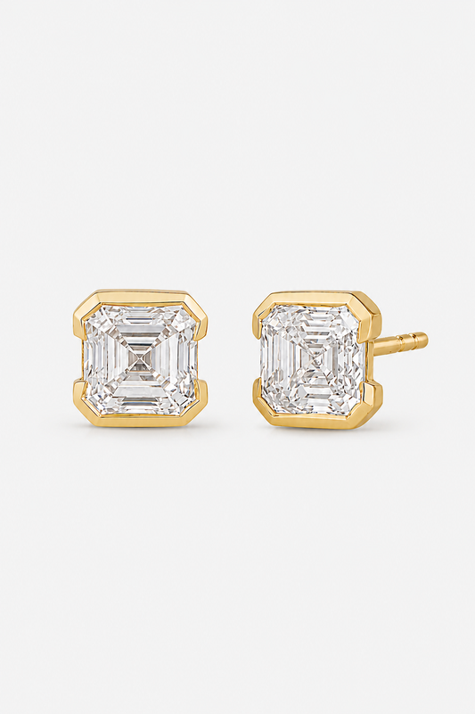 Asscher Half Bezel Lab Diamond Stud Earrings
