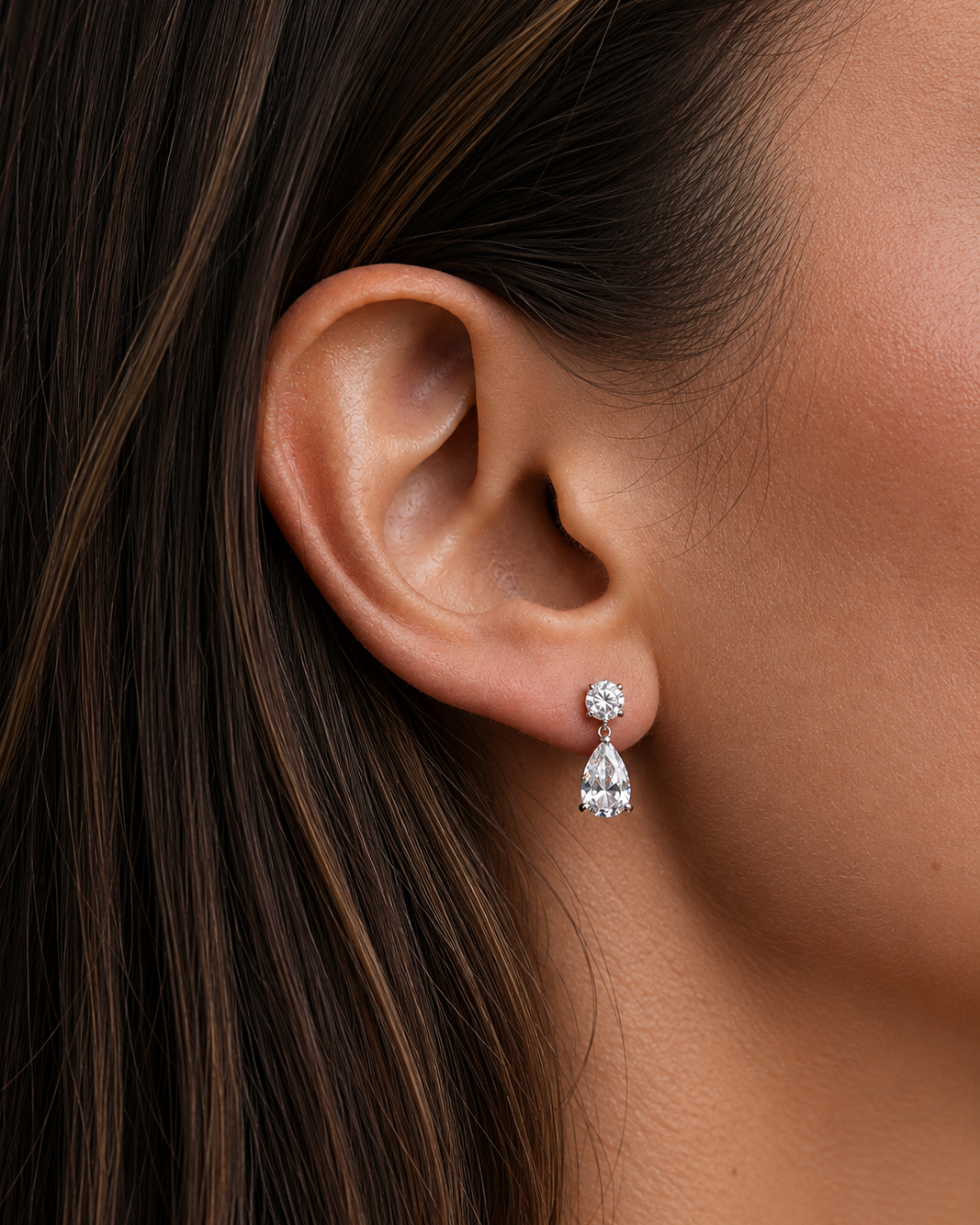 Round and Pear Diamond Drop Earrings