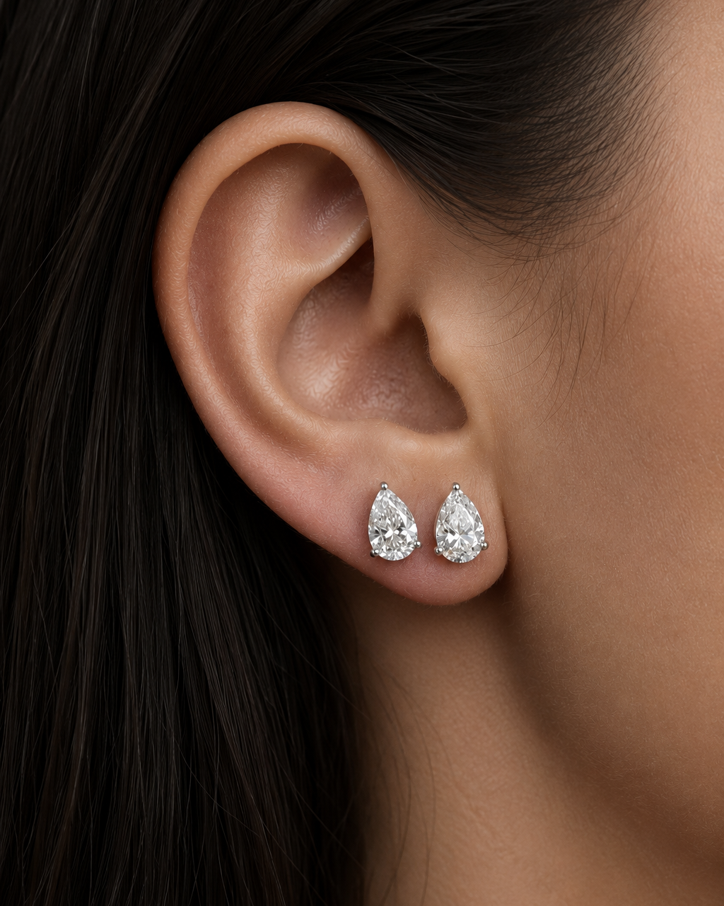 Pear Lab Diamond Earrings Studs 2 carat