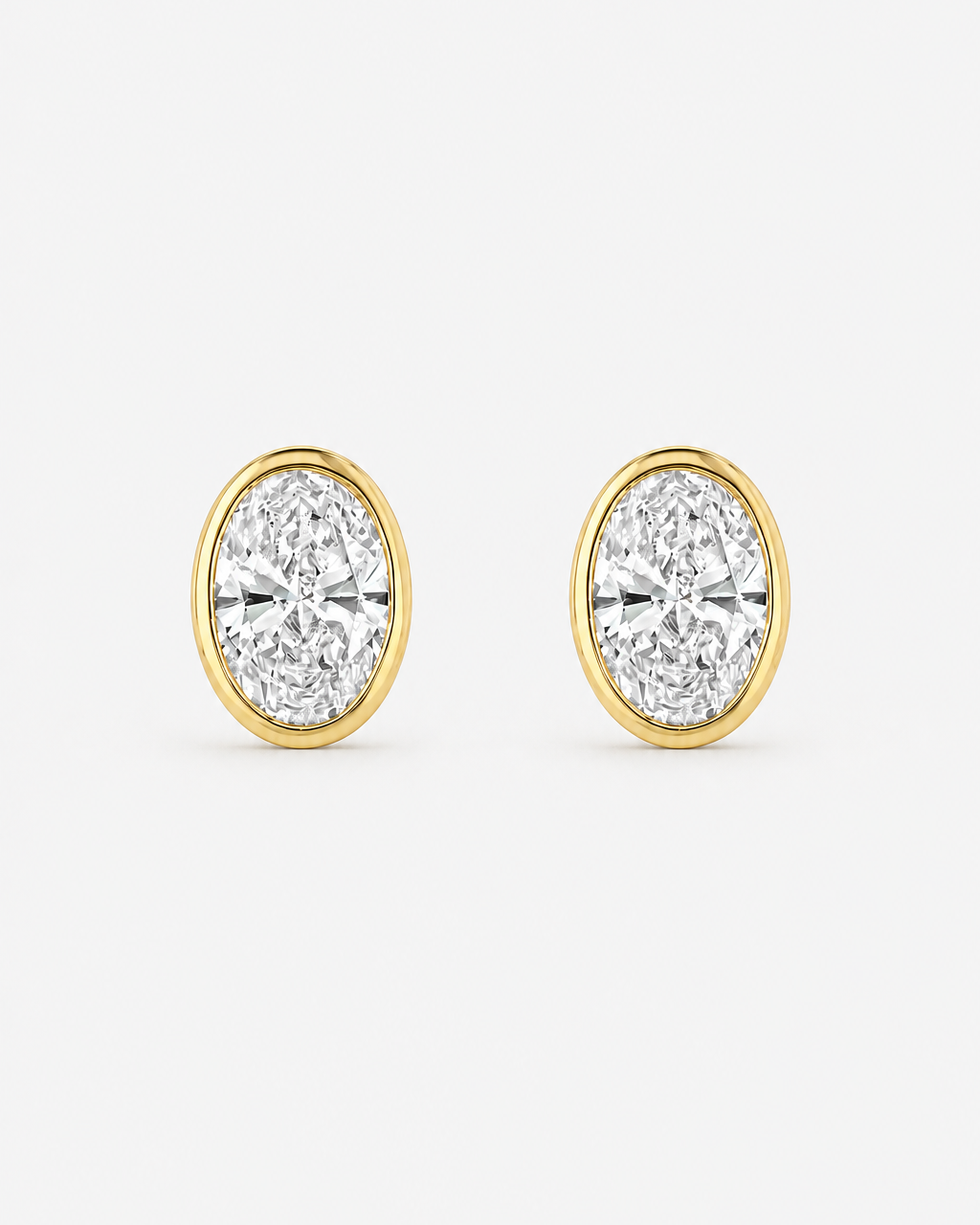 Oval Diamond Bezel Stud Earrings