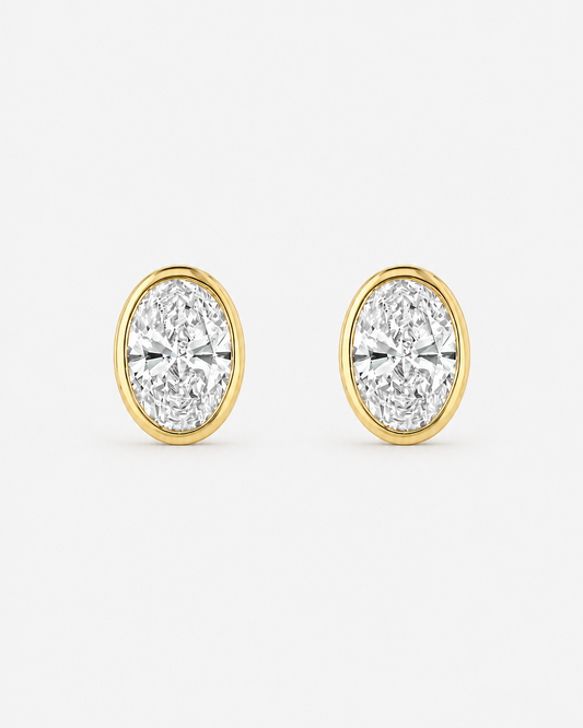 Oval Diamond Bezel Stud Earrings