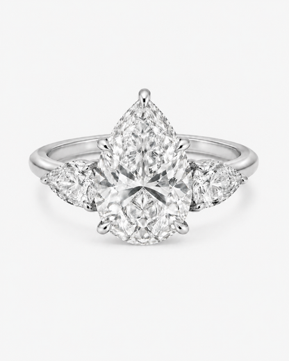 Pear Three Stone Lab Diamond Engagement Ring