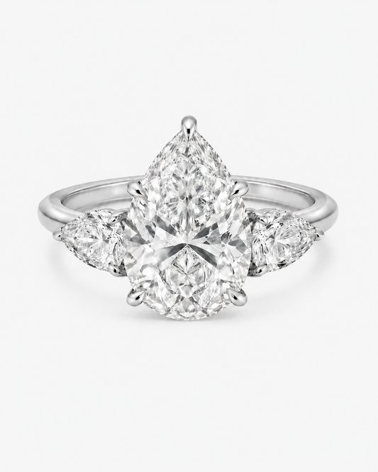 Pear Three Stone Lab Diamond Engagement Ring