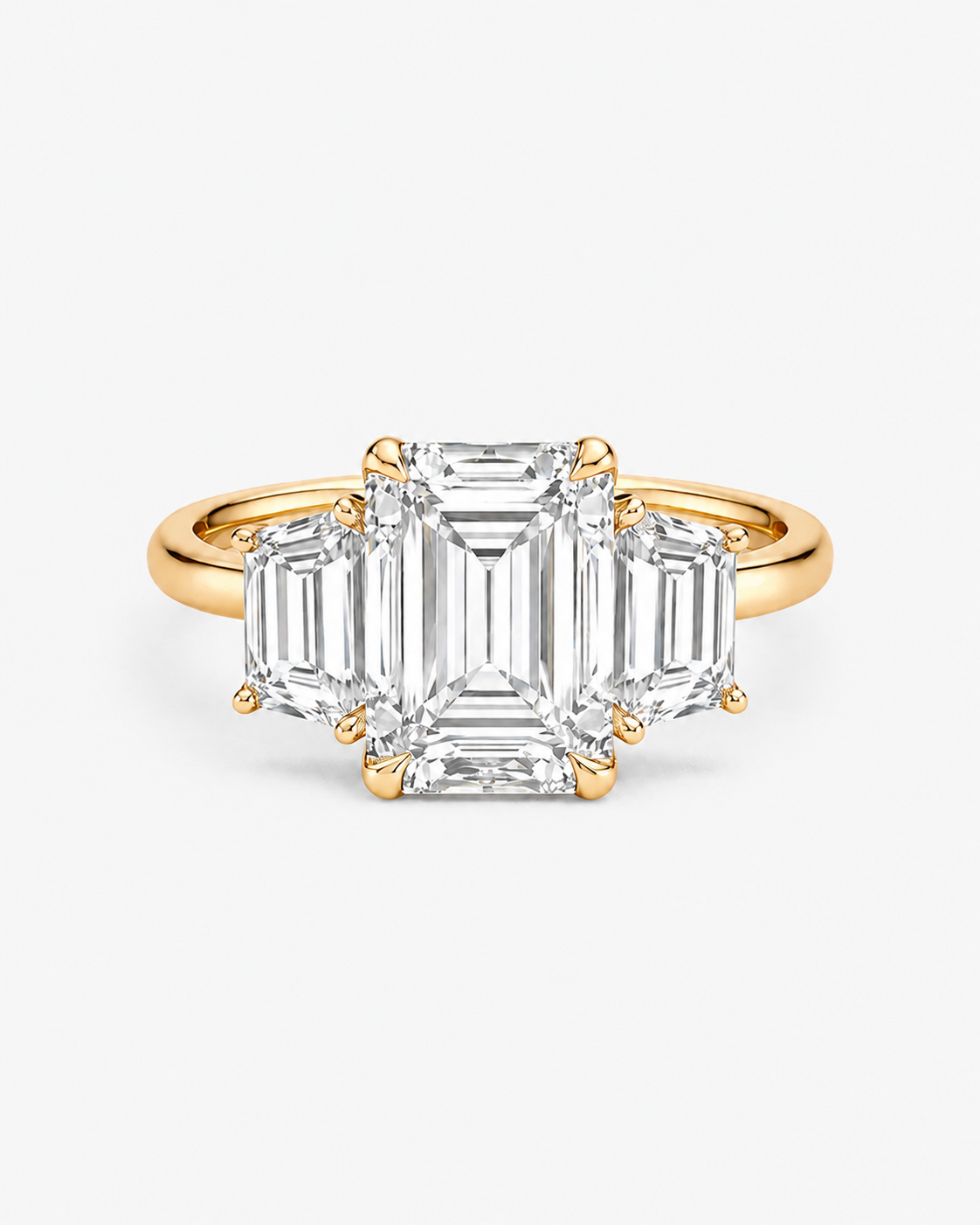 Emerald Trapezoid Trilogy Engagement Ring 4 carat