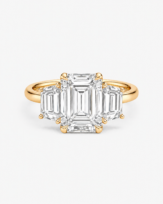 Emerald Trapezoid Trilogy Engagement Ring 4 carat