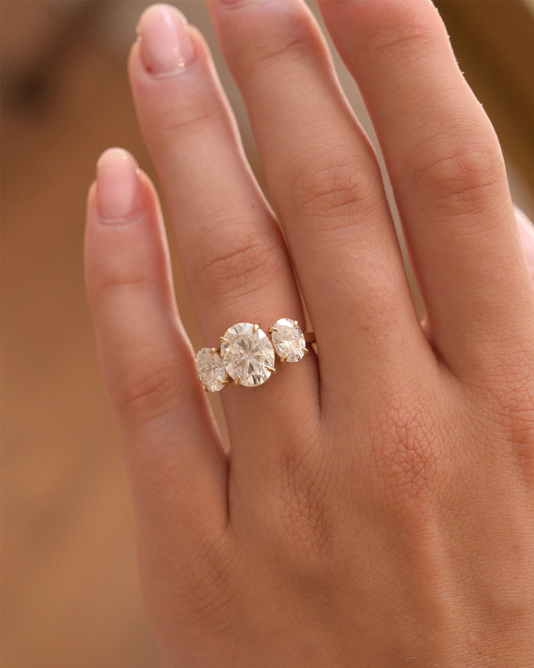 Three Stone Oval Lab Grown Engagement Ring