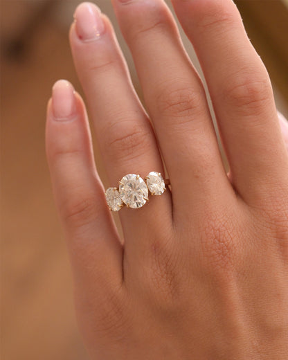 Three Stone Oval Lab Grown Engagement Ring