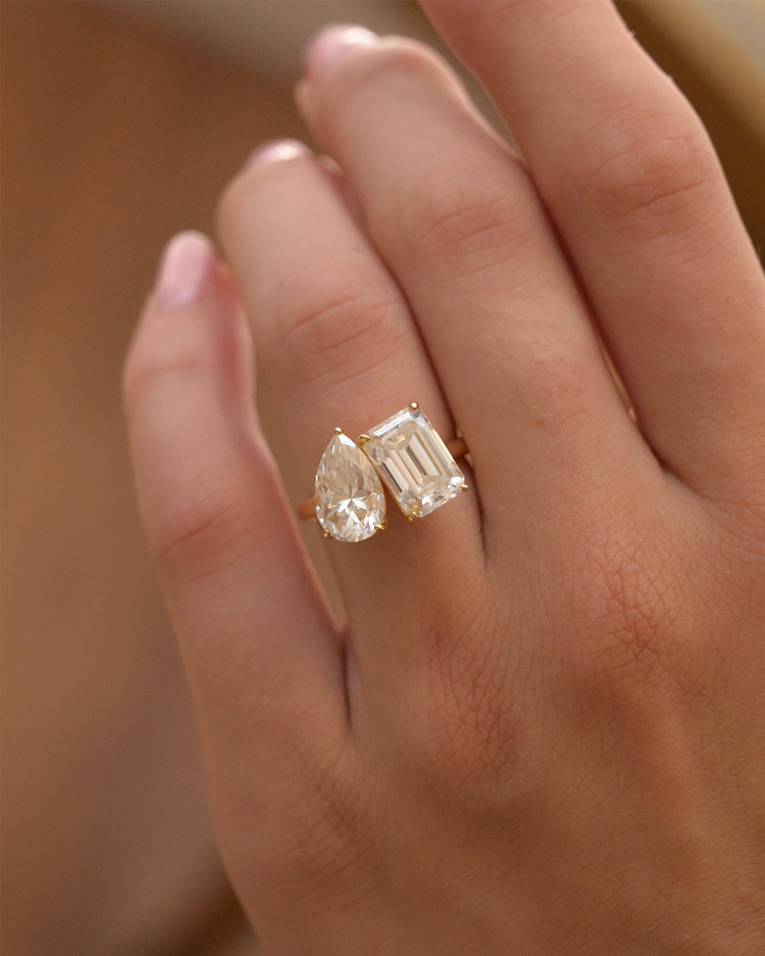 Emerald & Pear Lab Grown Engagement Ring Toi et Moi