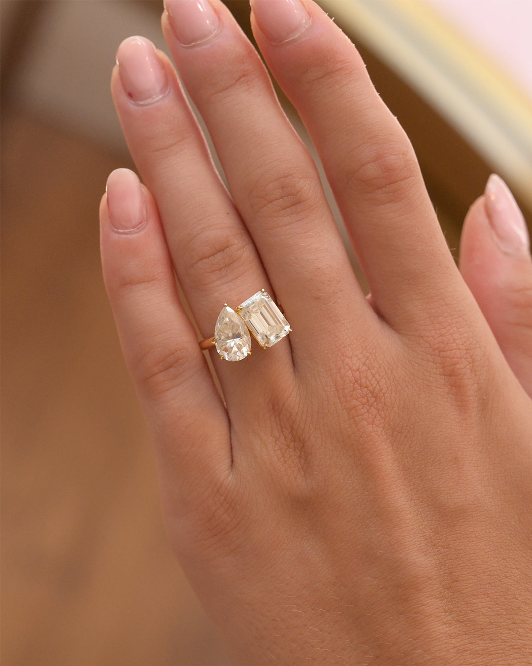 Emerald & Pear Lab Grown Engagement Ring Toi et Moi