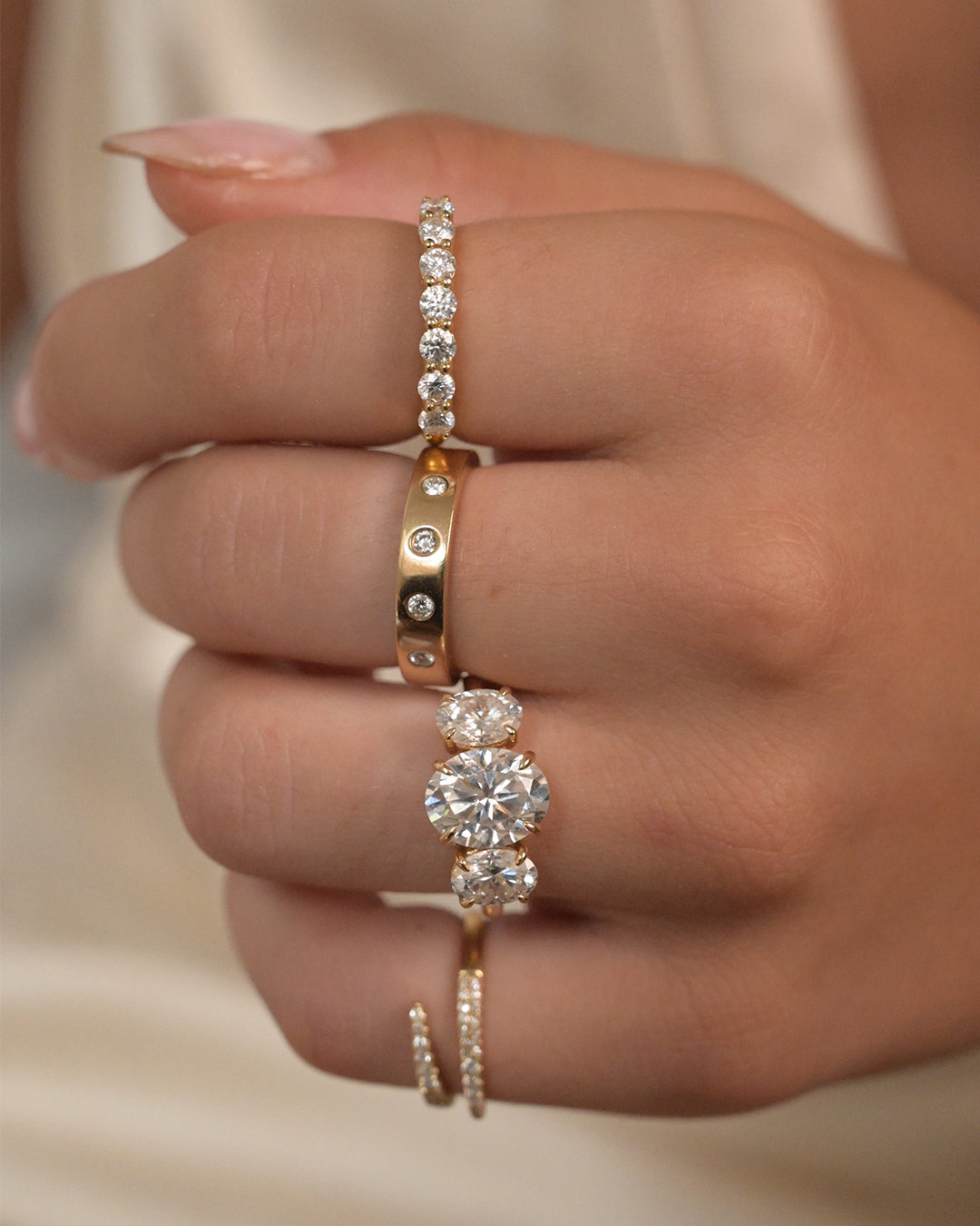 Three Stone Oval Lab Grown Engagement Ring