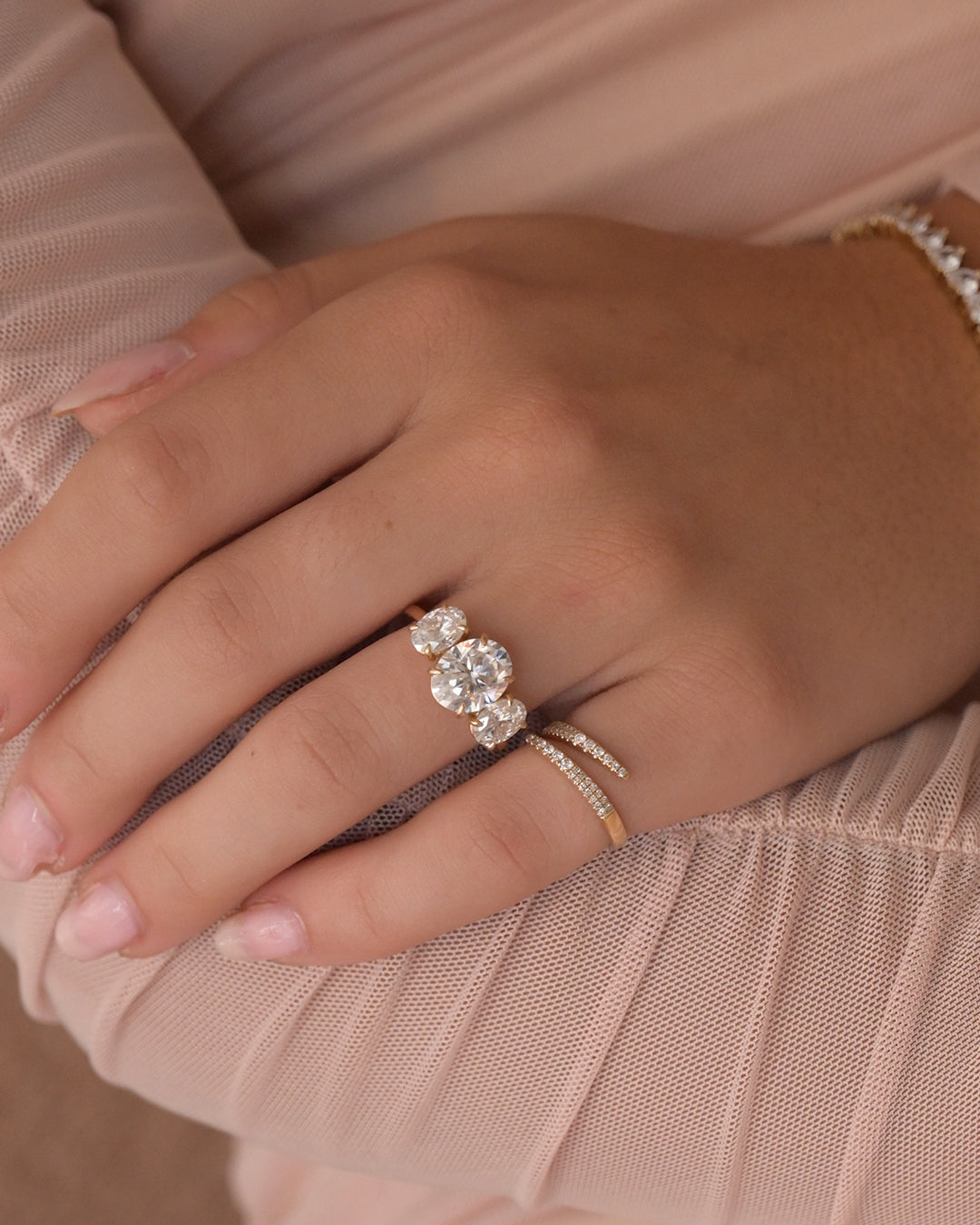 Three Stone Oval Lab Grown Engagement Ring