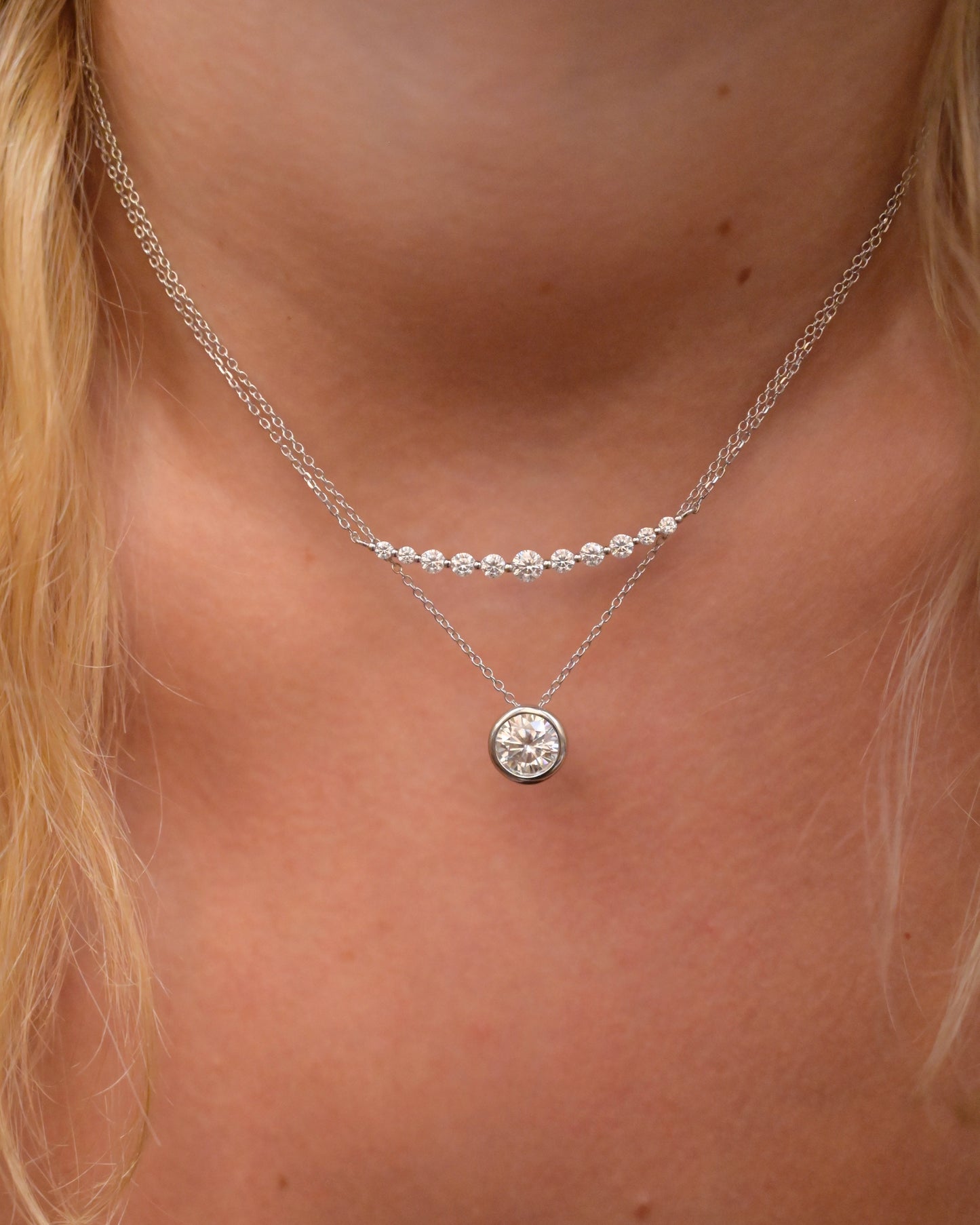 Round Bezel Pendant Necklace - Moissanite