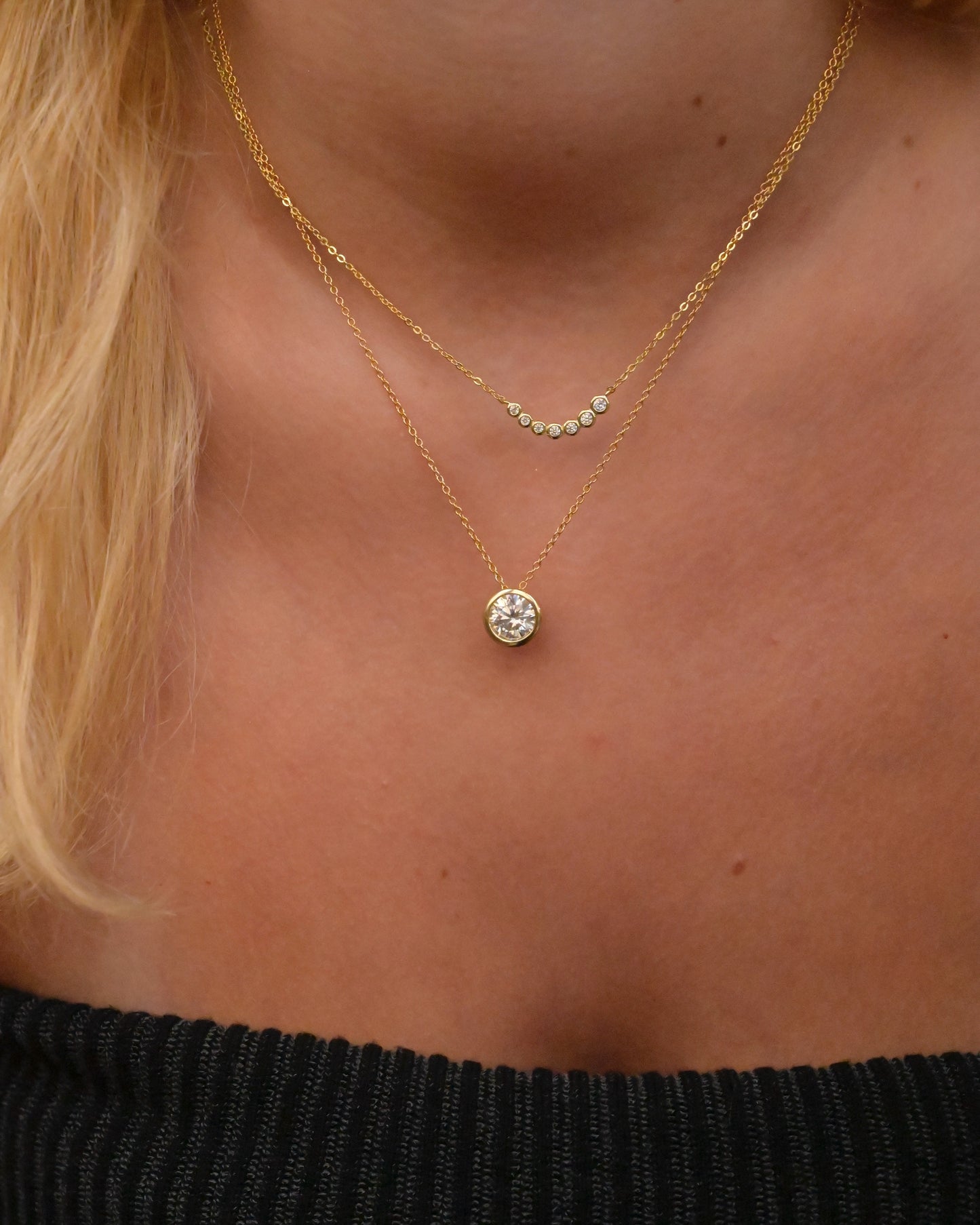 Round Bezel Pendant Necklace - Moissanite