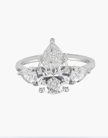 Pear Three Stone Lab Diamond Engagement Ring