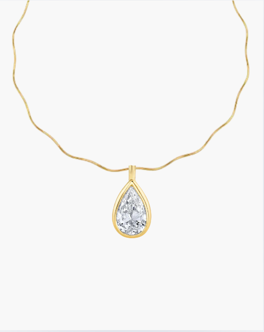 Pear Bezel Necklace  - Moissanite
