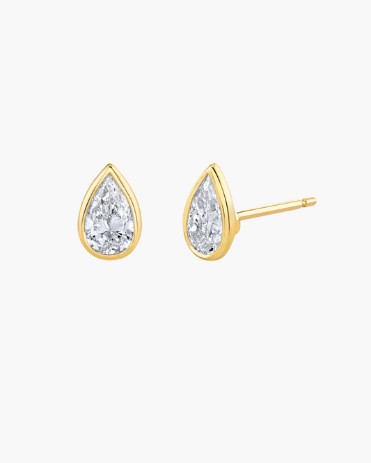 Pear Bezel Stud Earrings - Moissanite