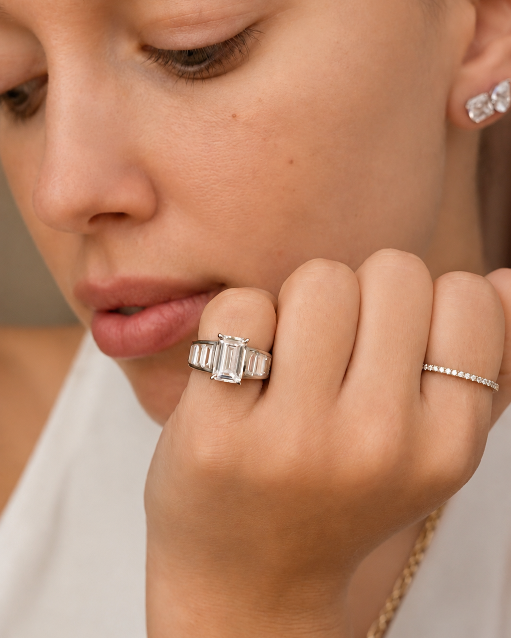 Emerald Cut with Baguette Channel Engagement Ring 2CT